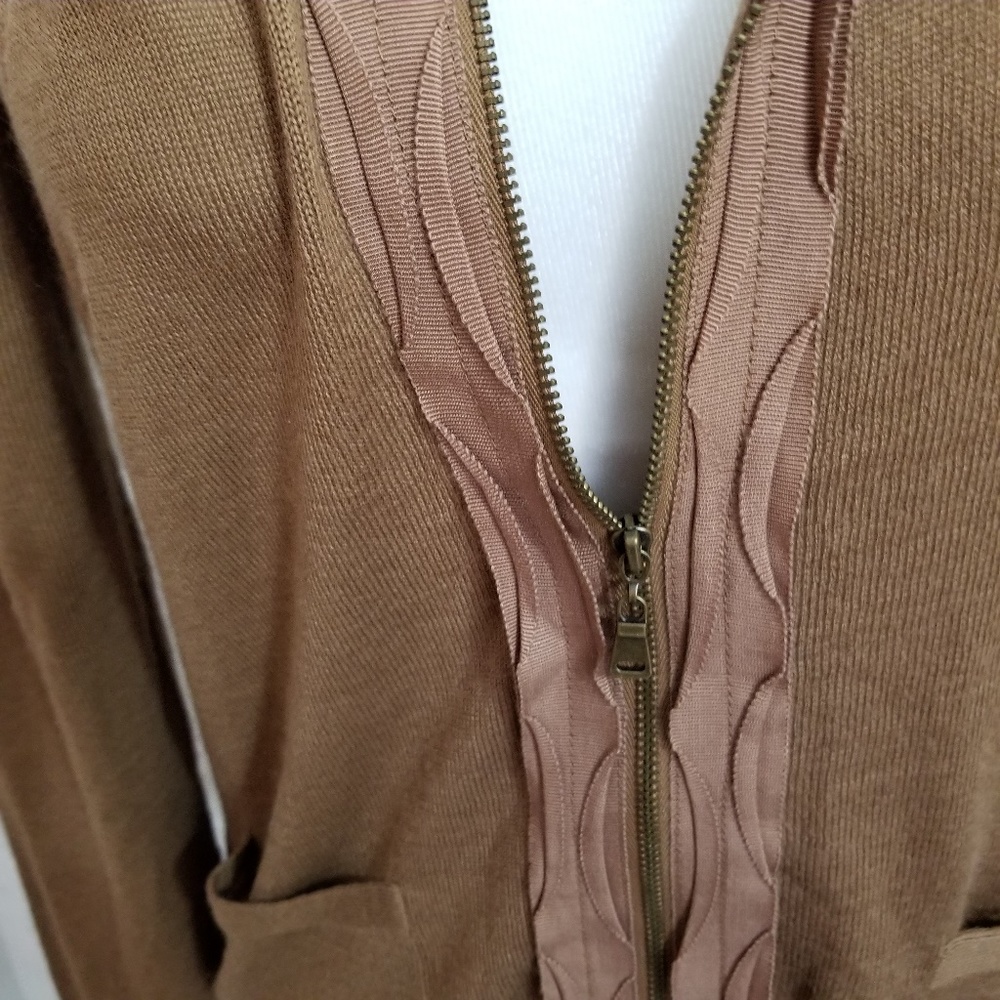 Tahari Zip Ruffled Front Cardigan. - Picture 3 of 6
